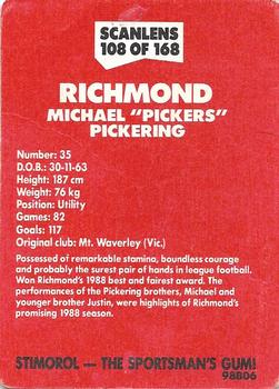 1989 Scanlens VFL #108 Michael Pickering Back